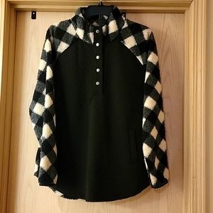 Buffalo Plaid Quilted Snap Front Sherpa Pullover Sweatshirt